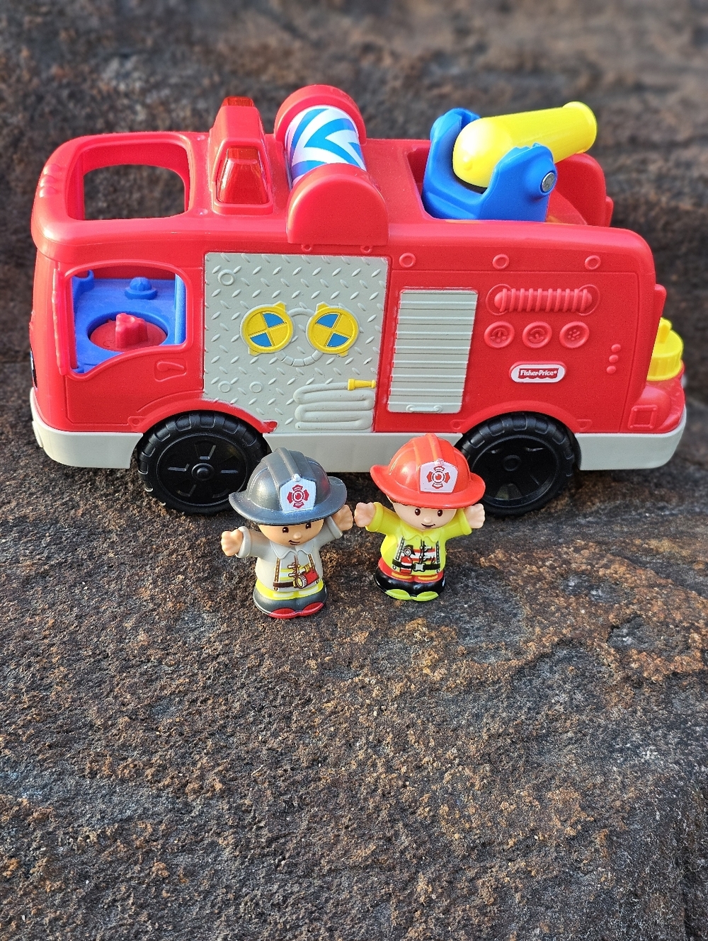 Fisher-Price Red and Yellow Fire Truck Playset with Two Firefighter Figures